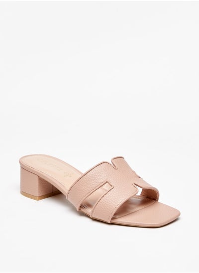 Buy Women's Textured Slip-On Slide Sandals with Block Heels in Saudi Arabia