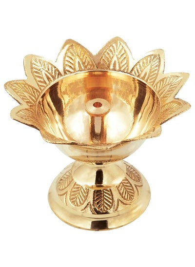 اشتري Brass Oil Lamp for Puja/ Burner/ Diya - (Engraved Floral) في الامارات