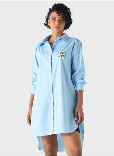 Buy Snoopy Dog Print High Low Shirt Dress in Saudi Arabia