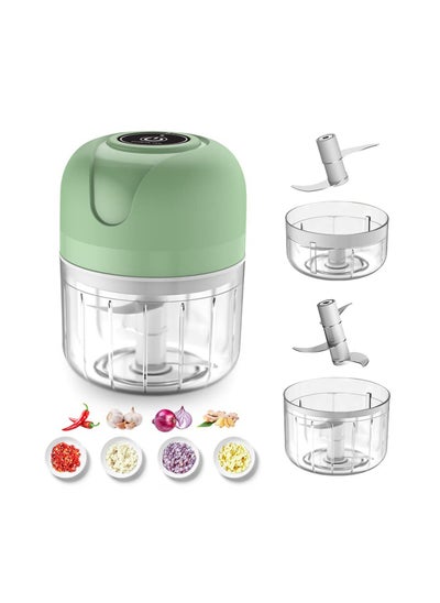 Buy Electric Mini Garlic Chopper, Food Chopper, 2Cups, Rechargeble Wireless Food Processor for Garlic Pepper Chili Vegetable Nuts Meat (250ml+100ml) in UAE