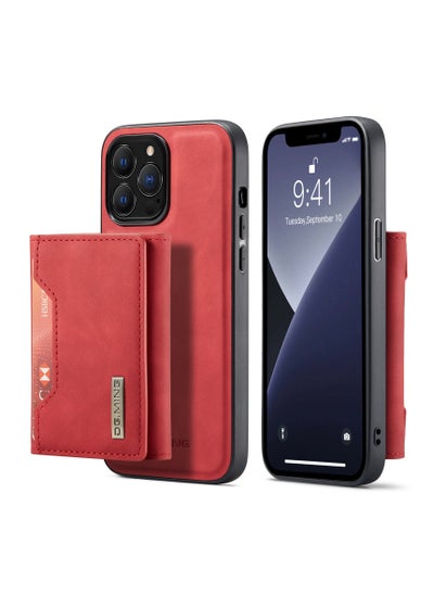 Buy Wallet Case for Apple iPhone 13 Pro, DG.MING Premium Leather Phone Case Back Cover Magnetic Detachable with Trifold Wallet Card Holder Pocket (Red) in UAE