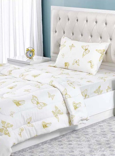 اشتري Butterfly Comforter and Pillowcase Set, Yellow & White - 150x200 cm في الامارات