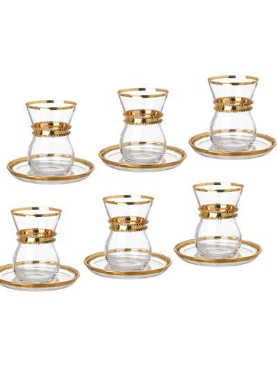 Buy A tea set of 6 tea cups + 6 Turkish crystal tea saucers with distinctive, elegant and modern designs in Saudi Arabia