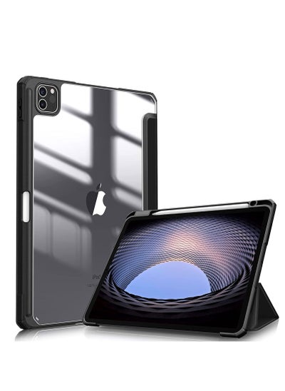 اشتري iPad Air 5/4 Case Combo (2022/2020 5th/4th Gen 10.9/ipad Pro 11) with Pencil Holder, Clear Transparent Back Shell Slim Stand Shockproof Tablet Cover Auto Wake/Sleep with Screen Protector (Black) في الامارات