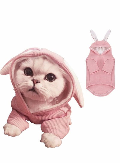 Buy Pet Hoodie Cat Rabbit Outfit with Bunny Ears Cute Sweatshirt Spring and Autumn Puppy Knitted Sweater Kitty Soft Knitwear in UAE