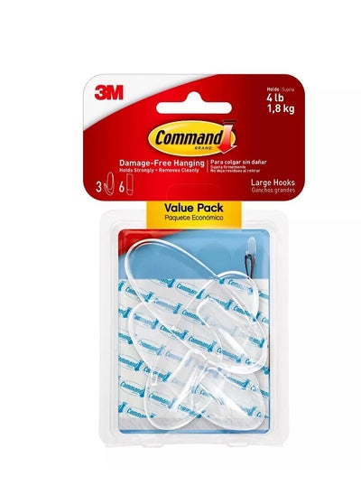 اشتري Command Large 3 Hook & 6 Strip Pack - Damage-Free, Strong Hold, Reusable, Wall Organizer, Easy Removal في الامارات