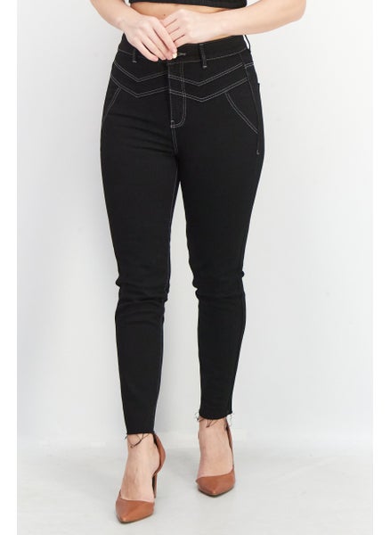 اشتري Women Regular Fit Plain Stretchable Jeans, Black في الامارات