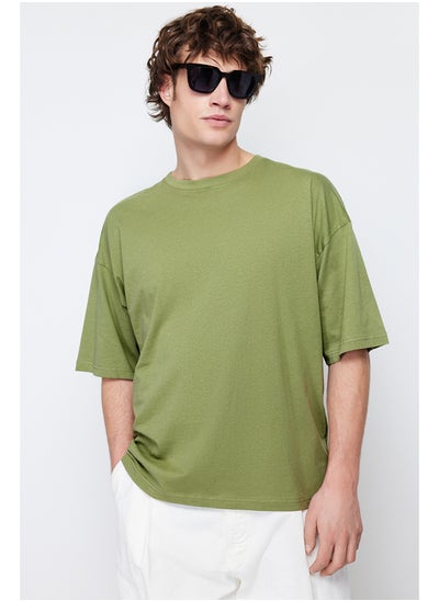 Buy Khaki Men's Basic  Crew Neck Oversize/Wide Cut Short Sleeve T-Shirt in Egypt