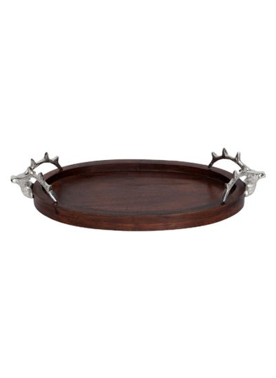 Buy Joy Decor Tray, Walnut & Silver - 42x21x9 cm in UAE