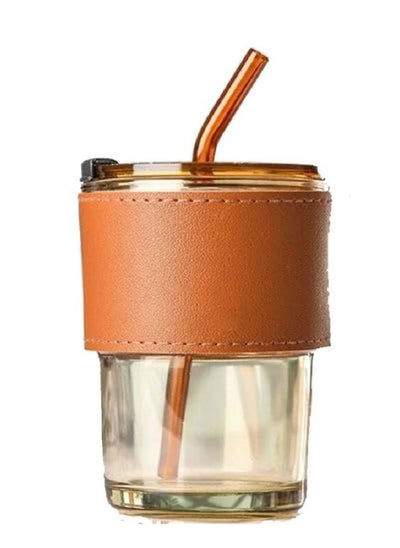 Buy Shalimo Pyrex Honey Glass Mug with Leather Strap, for Hot and Cold Drinks in Egypt