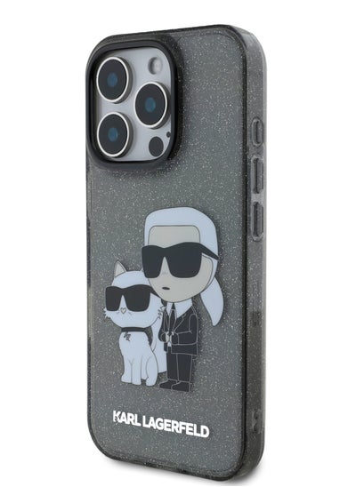 Buy IML Glitter Hard Case with NFT Karl & Choupette Logo for iPhone 16 Pro Max / Drop protection / Slim Profile / Comfortable Grip-Black in UAE