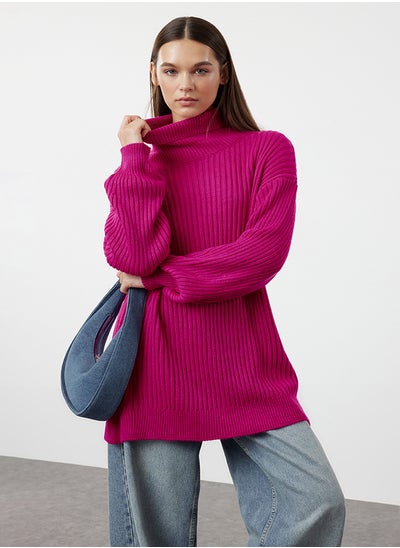 Buy Fuchsia Pink Corded Basic Knitwear Sweater TCTAW25AK00009 in Egypt