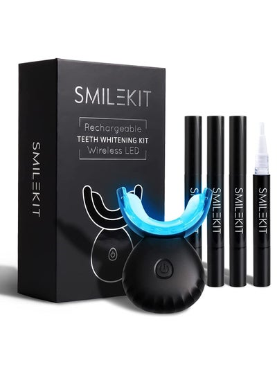 Buy Home Use Wireless Teeth Whitening Kit with 16-Point LED Blue Lights Accelerator, Natural Whitening Effective Stain Removal Include 4 Teeth Whitening Gel Pens Complimentary Color Card(Black) in Saudi Arabia
