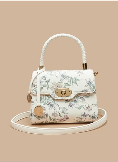 Buy Women's Floral Print Satchel Bag with Top Handle and Adjustable Strap in Saudi Arabia