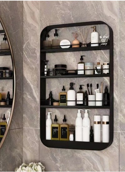 اشتري 1-Piece 4 Tier Wall Mounted Bathroom Rack Wall Mounted Shelving Shower Storage Organizer Shelf Carbon Steel Material Black 50 x 70 x 8 Centimeter في الامارات