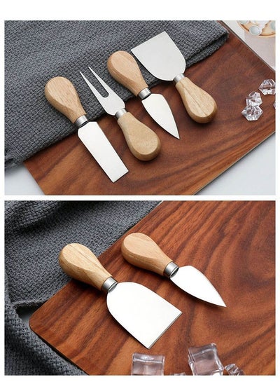 اشتري 4pcs Unique Cheese Knife Tool Set Wood Bamboo Handle Stainless Steel في الامارات