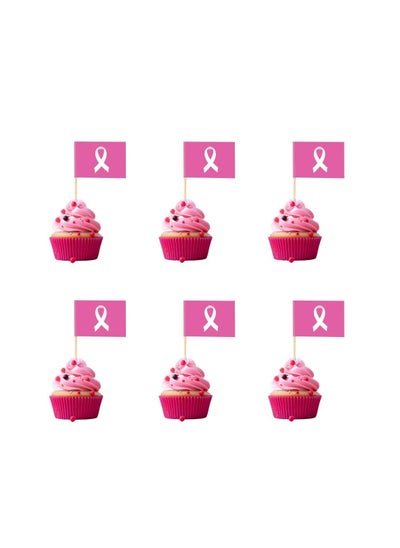 Buy PinkCancer Awareness Toothpick Cupcake Toppers Mini Stick Flags for Decorating Cupcakes, Cakes, and Desserts - Ideal for PinkCancer Awareness Month Events, and Fundraisers in UAE