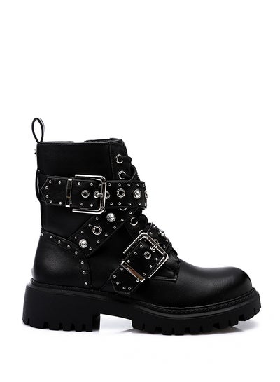 Buy Multiple Belts Trendy Ankle Boots With Chunky Sole - Black in Egypt