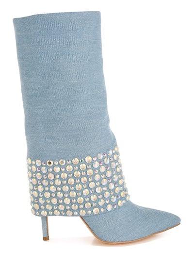 Buy Diamante & Rhinestones Denim Boots in Blue in UAE