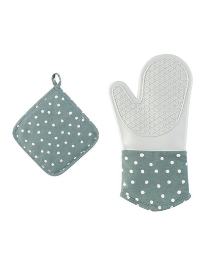 Buy Oven Mitts and Pot Holders 2pcs Set, Kitchen Oven Glove High Heat Resistant Extra Long Oven Mitts and Potholder with Non-Slip Silicone Surface for Cooking in Saudi Arabia