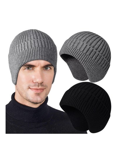 اشتري SYOSI Winter Beanies with Ear Flaps for Men Women, Stocking Caps Warm Ear Flap Hat with Fleece Lined Knit Brimmed Ski Cap في الامارات