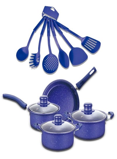 Buy 13-Piece Non-Stick Aluminium Cookware Blue in UAE