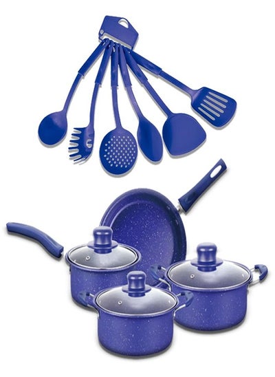 Buy 13-Piece Non-Stick Aluminium Cookware Blue in UAE