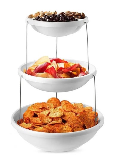 Buy 3 Tier Collapsible Serving Tray Party Bowls - Plastic Serving Platter Tiered Serving Stand for Salad, Snacks and Fruit - Appetizer Dessert Plates Candy Display in Egypt