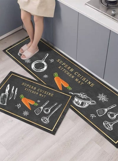 Buy 2-Piece Kitchen Non-Slip Rugs  Cartoon Graphics Quickly Absorbs Water Mats 120 x 40 and 60 x 40 cm in UAE