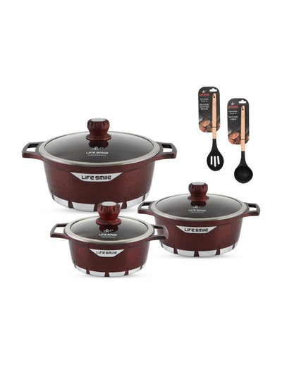 اشتري Cookware Set 8 pieces - Pots set Oven Safe, Granite Non Stick Coating 100% PFOA FREE, Die Cast aluminum Cooking Set include Casseroles And Silicone Utensils|16/20/24CM| في الامارات