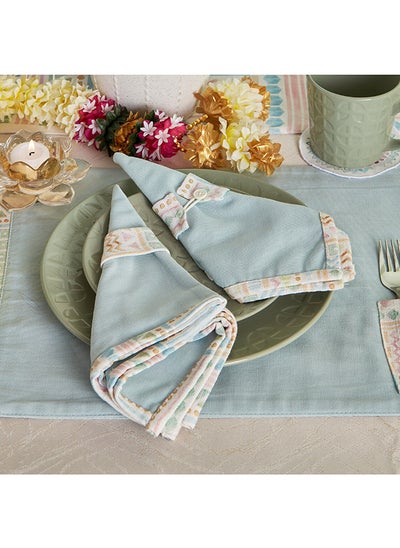 اشتري Glimmer Geo 4-Piece Solid Napkin with Printed Flange and Napkin Ring Set 40x40 cm في الامارات