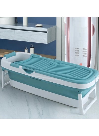 Buy Adult Foldable Bathtub with Spacious Cushion and Space Saving Features in Blue in Saudi Arabia