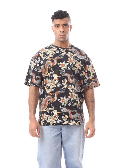 Buy Floral Pattern Crew Neck Multicolored T-Shirt in Egypt