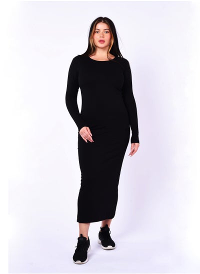 Buy long sleeve long dress black Egyptian cotton100% in Egypt