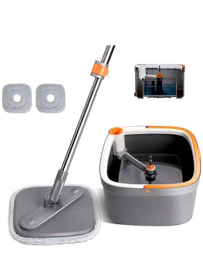 Buy Microfiber Spin Mop and Bucket Set, Sewage separation mop, 360° Flat Mop with Water Filtration Spinner, Dry Wet Self Wringing and 2 Pcs Microfiber Pad in Saudi Arabia