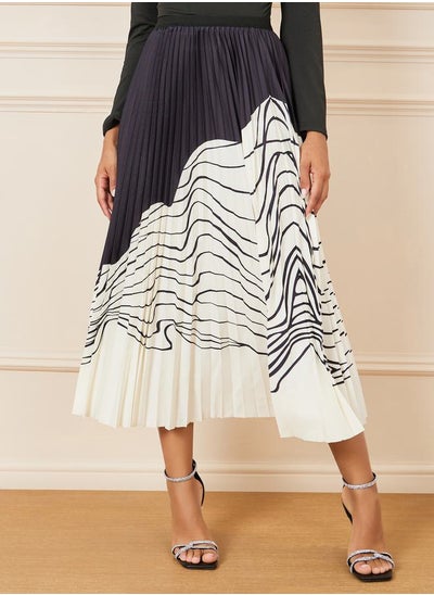 Buy Monochrome Print Pleated Skirt in Saudi Arabia