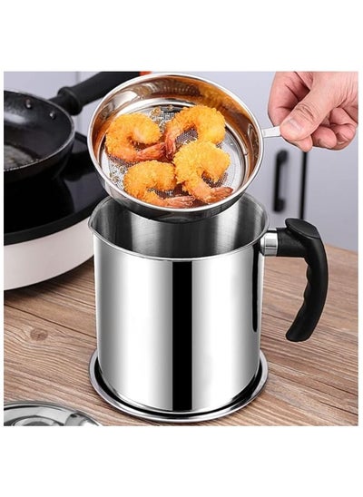 Buy Oil Filter Stainless Steel Household Oil Pot with Lid Cooking Oil Fat Separator for Kitchen Storage,Edible and Frying. in UAE