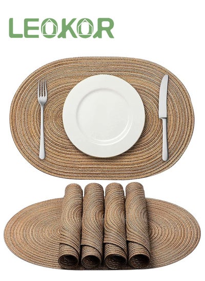 Buy Oval Braided Placemats Table Mats Set of 6 for Dining Tables Natural Woven Heat Resistant Place Mats Brown in Saudi Arabia