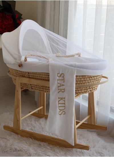 Buy Baby Moses Basket Cradle With Rocking Stand, White in Saudi Arabia