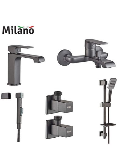 اشتري Power Collection Complete Set With Matte Color, Brass Body Complete set for Toilets, Bathroom, Lavatory Grey في الامارات