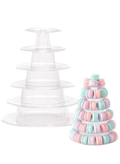 Buy 6 Tier Round Plastic Macaron Tower Stand, Macarons Holder, Macaroon Cake Tower Display Stand for Dessert Display, Macaroon Tower Stand Cake Display Tier Round Stand for Wedding, Birthday Party in Saudi Arabia