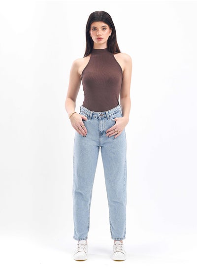 Buy High-Waist Light Washed Mom-Fit Jeans. in Egypt