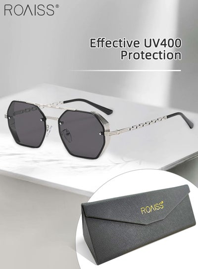 Buy Octagonal Sunglasses for Men Women, UV400 Protection Trendy Anti-Glare Classic Sun Shades with Glasses Case for Shopping Party Travel 58mm, with Grey Lens in UAE