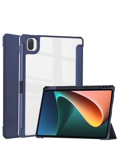 اشتري Case for Xiaomi Tablet 5/Tablet 5pro Tri-fold Tpu Transparent Pen Slot Tablet Case Blue في مصر