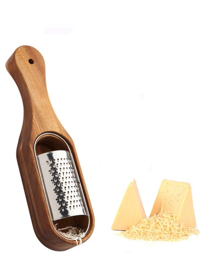 اشتري Cheese Grater with Container Quality Stainless Steel Blades with Acacia Wood Handle Ergonomic and Efficient Shredder Versatile for Cheese Chocolate Vegetables Fruits Easy to Clean في السعودية