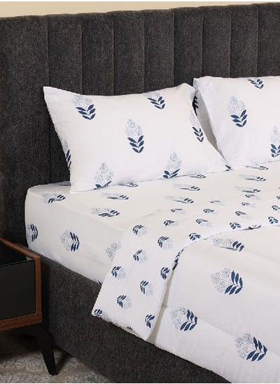 Buy Mughal Queen Comforter Set, White & Navy – 230x220 cm, 225 TC in UAE