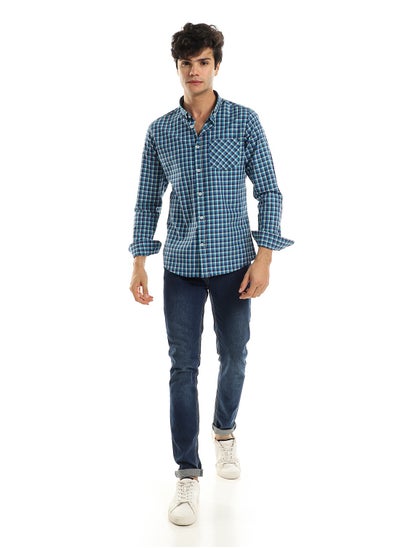 Buy Marine Green & Blue Long Sleeves Shirt with Full Front Buttons in Egypt