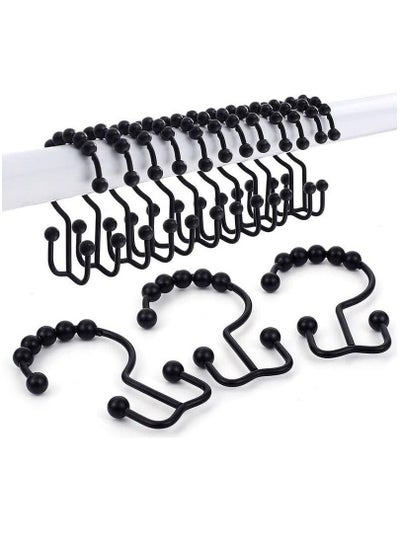 Buy Shower Curtain Hooks Double Glide Stainless Steel Roller Ring Holder Rustproof Metal for Bathroom Shower Curtain Rods (12pcs Black) in UAE