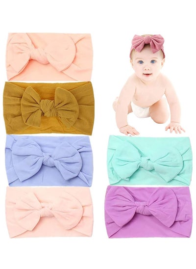 Buy 6PCS Multicolored Bowknot Elastic Soft Nylon Stretchable Headbands for Babies and Toddlers with Super Soft Hair Accessory in Saudi Arabia