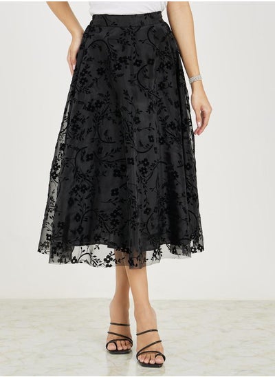 اشتري Double Layered Tulle Floral Print A-Line Midi Skirt في السعودية